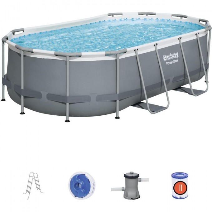 Каркасный бассейн BESTWAY POWER STEEL 427х250х100см, 7250л + фильтр-насос 2006 л/ч, лестница 56620 BW