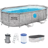 Каркасный бассейн BESTWAY POWER STEEL 427х250х100см Ротанг 7250л + фильтр-насос 2006 л/ч, лестница, тент 56714 BW