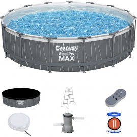 Каркасный бассейн BESTWAY STEEL PRO MAX 561GD 457x107 см, 14970 л, фильтр-насос 3028 л\ч, лестница, тент, подсветка Каркасный бассейн BESTWAY STEEL PRO MAX 561GD 457x107 см, 14970 л, фильтр-насос 3028 л\ч, лестница, тент, подсветка